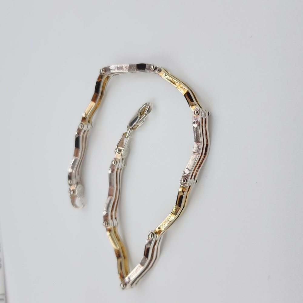 925 Sterling Silver & Gold Plated Wavy Two Tone Bracelet - Picture 6 of 11
